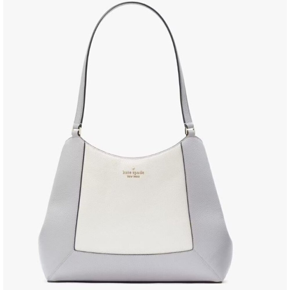 Kate Spade Womens Pebbled Leather Lena Grey Colorblock Large Shoulder Bag New